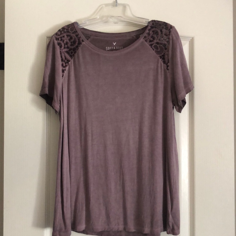 Purple tee shirt with lace detail